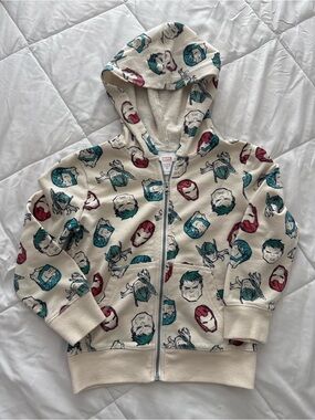 Marvel Cream Zip-Up Hoodie with Red & Teal Superhero Faces